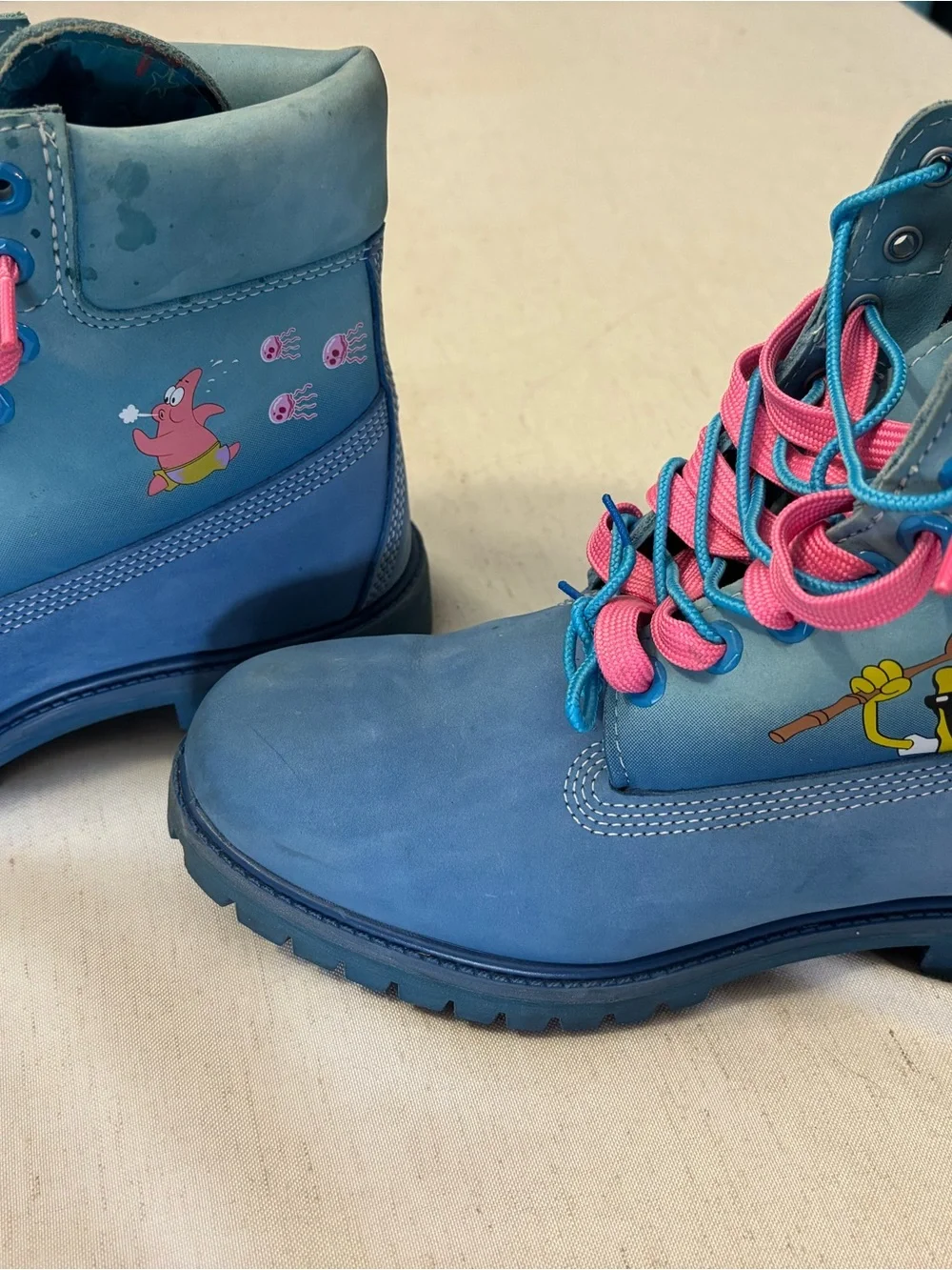 Timberland Sponge Bob Boots with Pink & Teal Laces